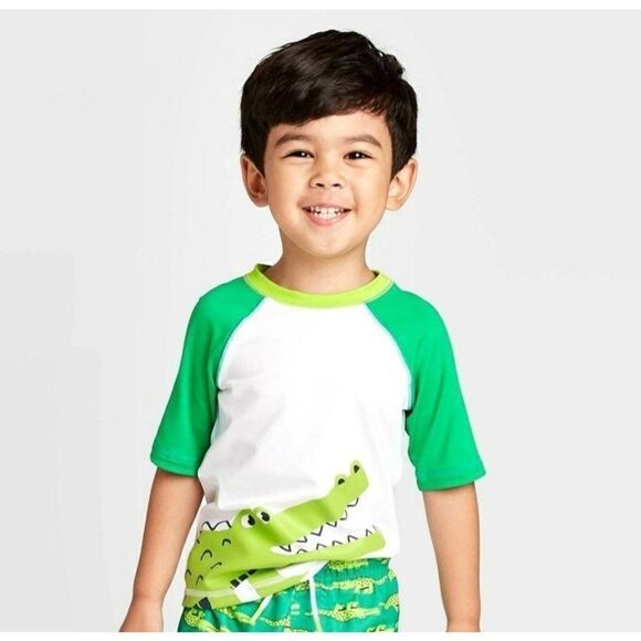 Toddler Boys' Alligator Short Sleeve Raglan Rash Guard Swim Shirt - 2T - Picture 1 of 7